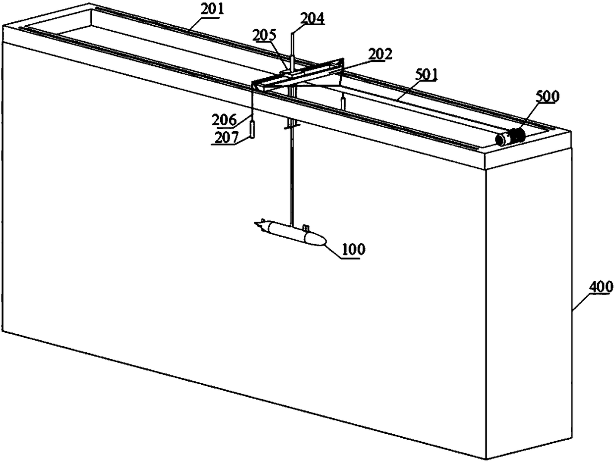 Experimental system with interaction of internal wave and submerged body