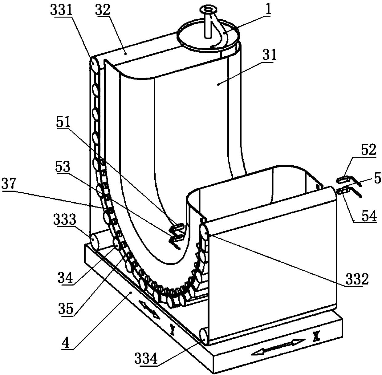 Non-slide fiber strip storage device with U-shaped bottom part