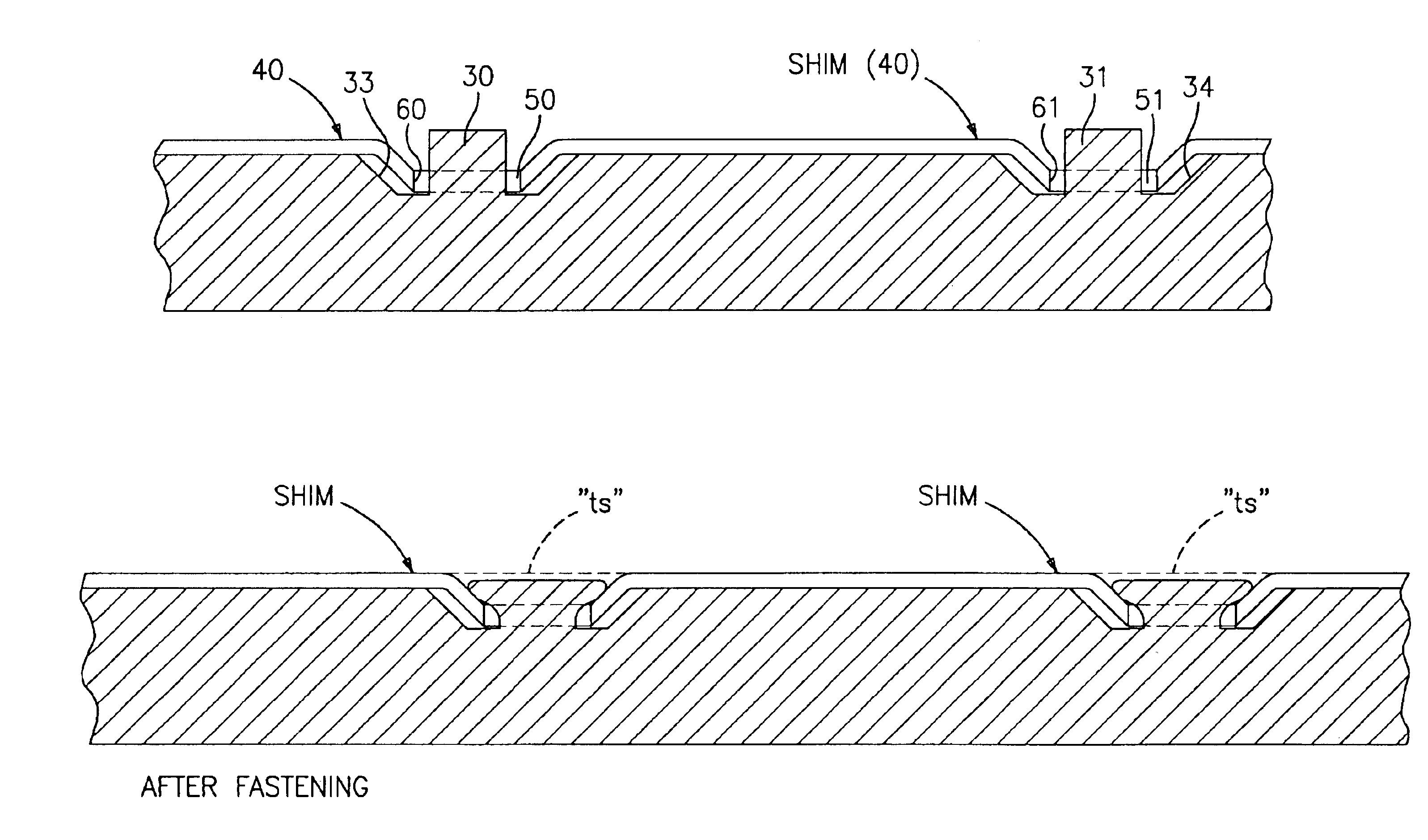 Method of securing a shim to a backing plate and subassembly formed thereby