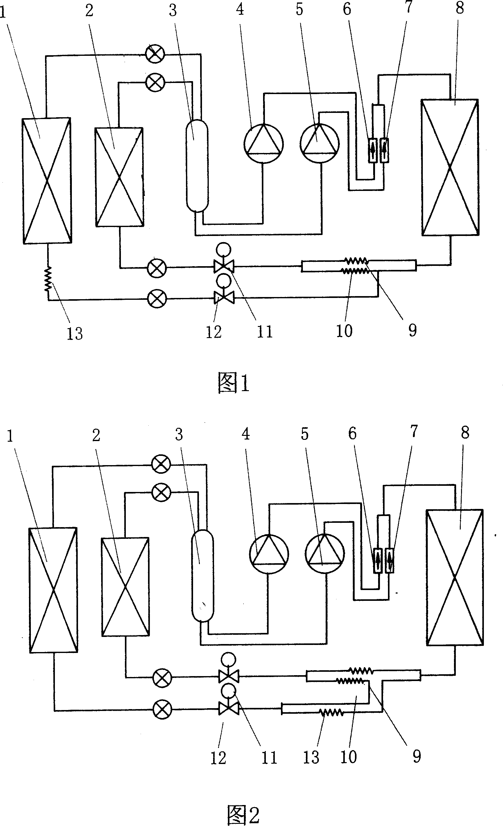 Energy-saving air conditioner with one outdoor unit and two indoor units