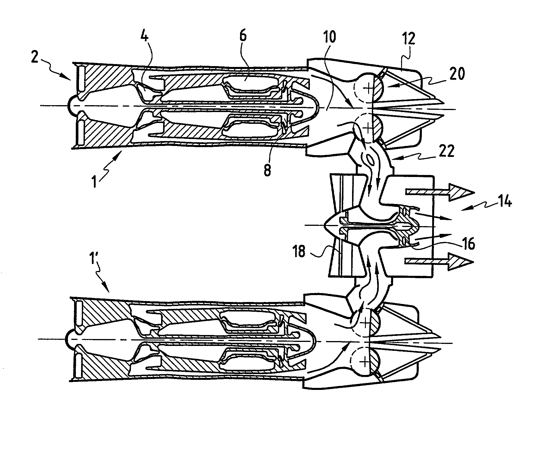 Variable cycle propulsion system with gas tapping for a supersonic airplane, and a method of operation