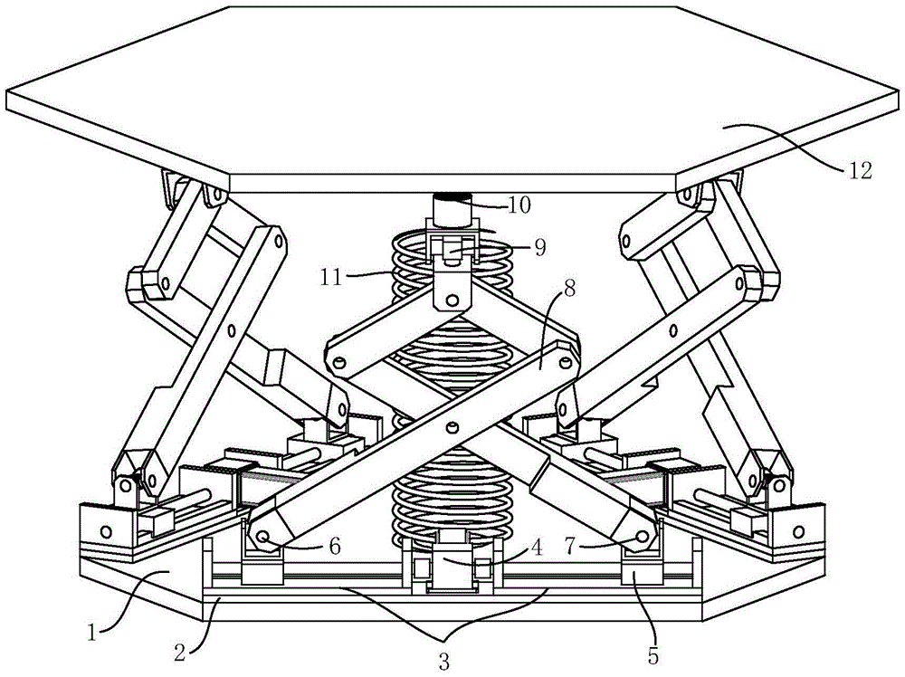 Three-degree-of-freedom parallel attitude-adjusting and vibration-isolating platform comprising tower-shaped telescopic branches