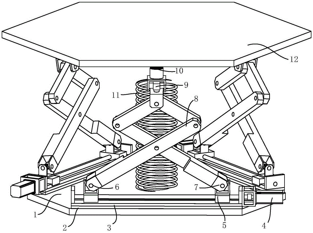 Three-degree-of-freedom parallel attitude-adjusting and vibration-isolating platform comprising tower-shaped telescopic branches