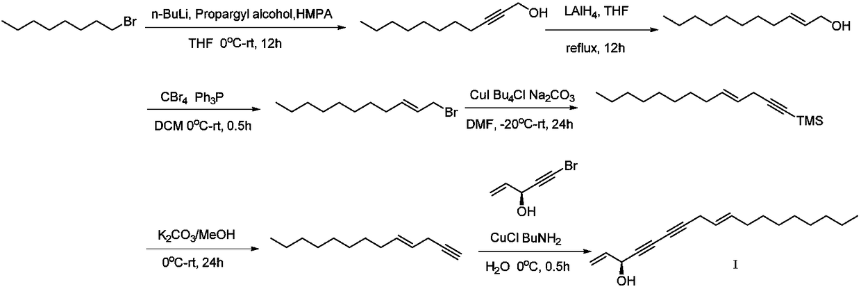 Synthetic method of highly-activity chiral acetylenic alcohol (S,E)-1,9-diene-4,6-diacetyl-3-octadecyl alcohol