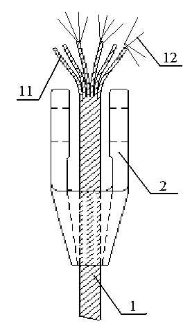 Sleeving method between steel wire rope and molten metal