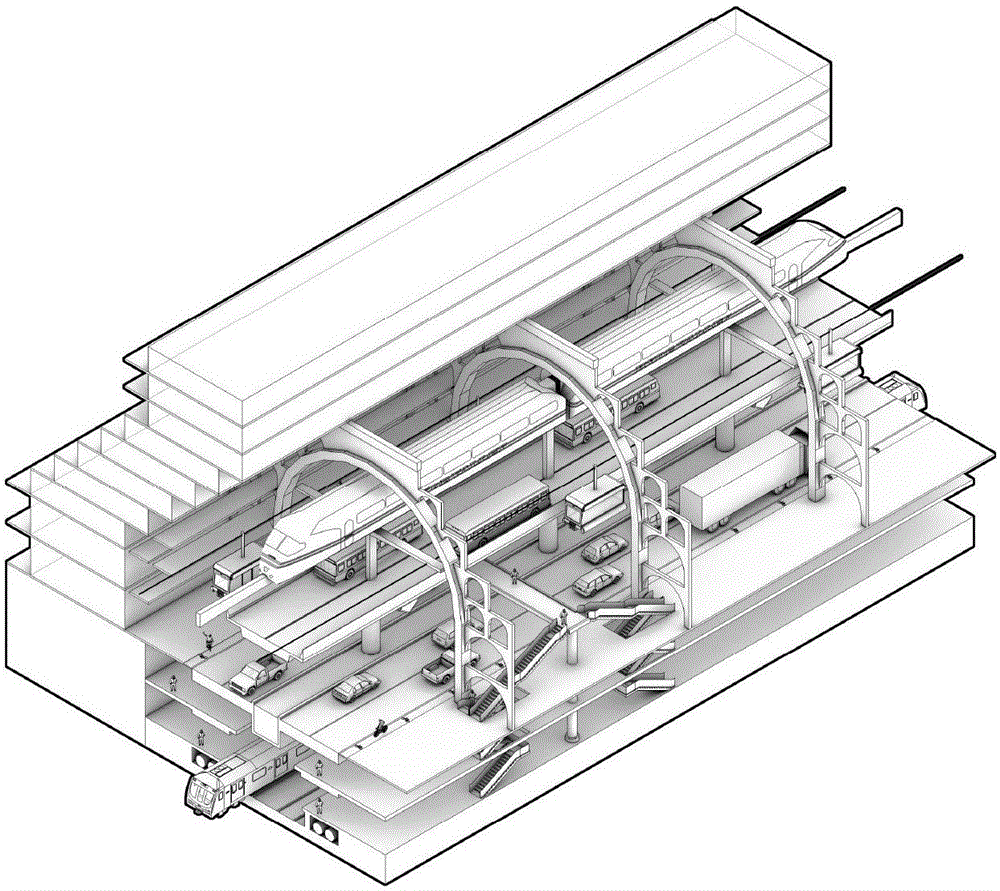 Building and trafffic integrated system of three-dimensional city