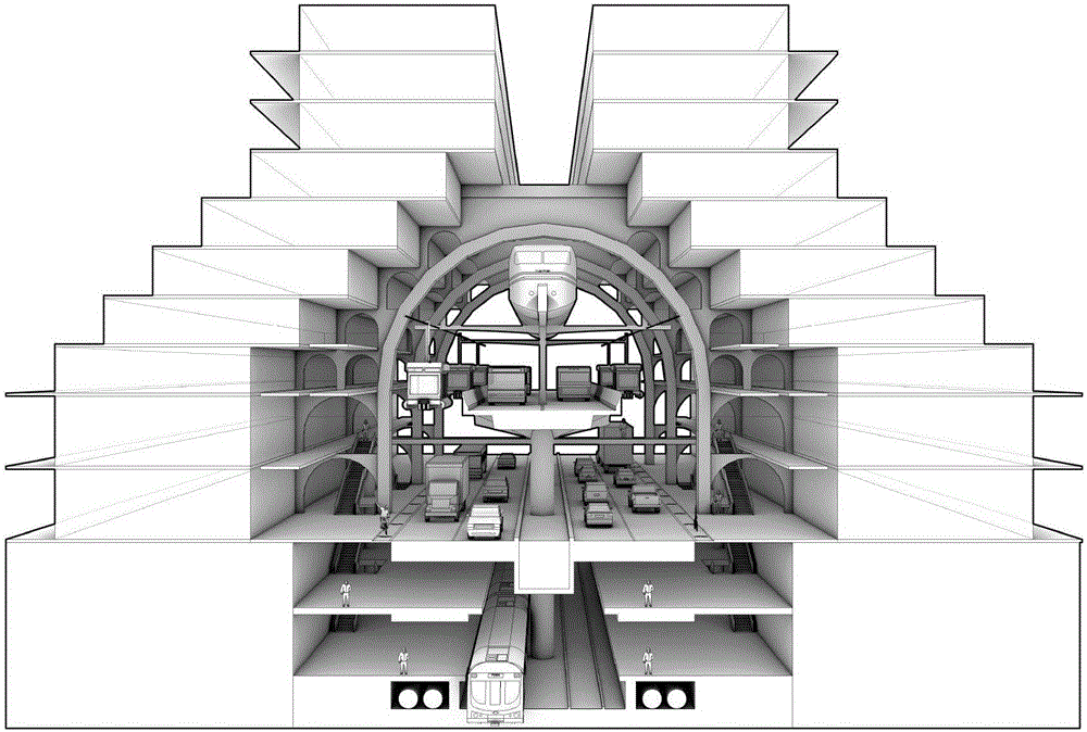 Building and trafffic integrated system of three-dimensional city