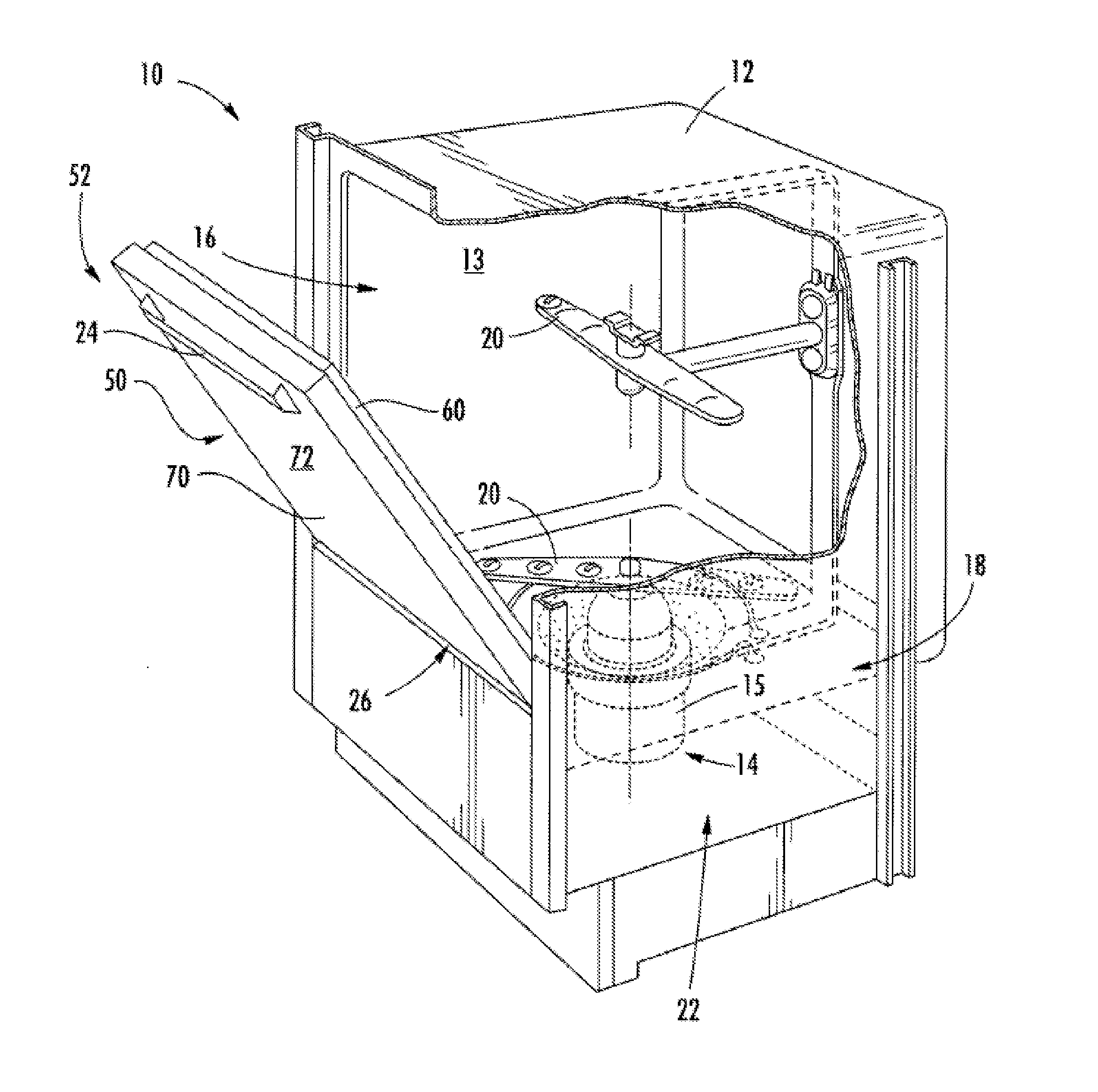 Dishwasher, a door assembly for the dishwasher, and an associated method for drying dishware