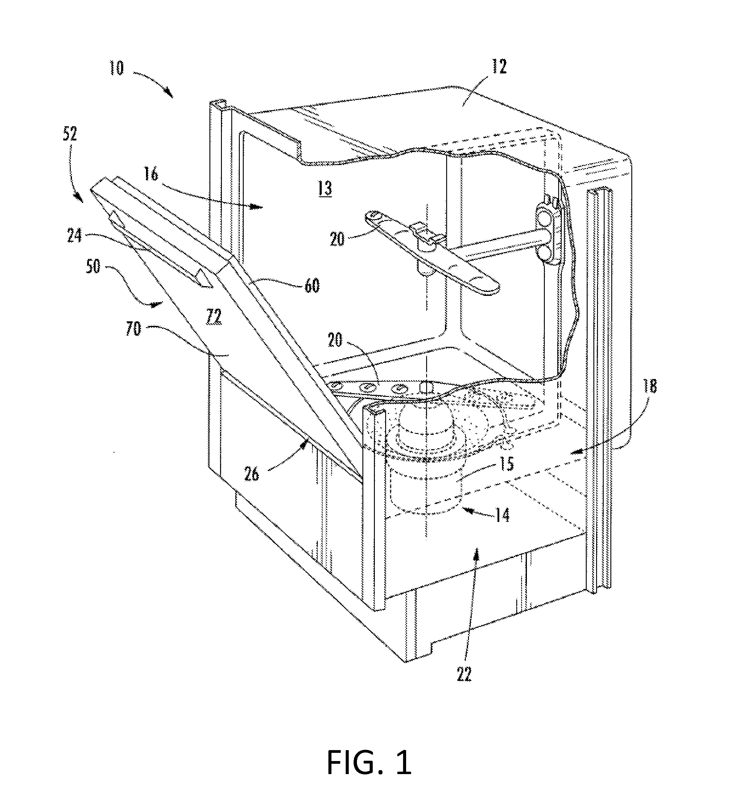 Dishwasher, a door assembly for the dishwasher, and an associated method for drying dishware