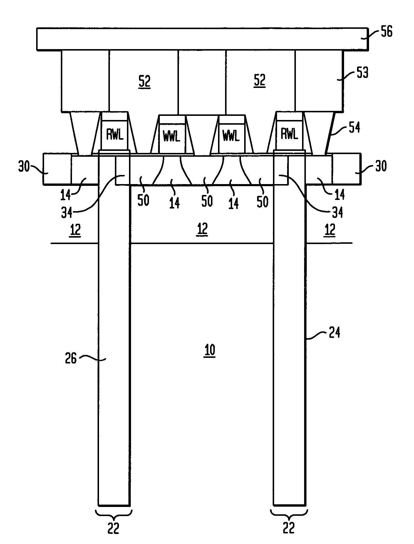 Dual port gain cell with side and top gated read transistor