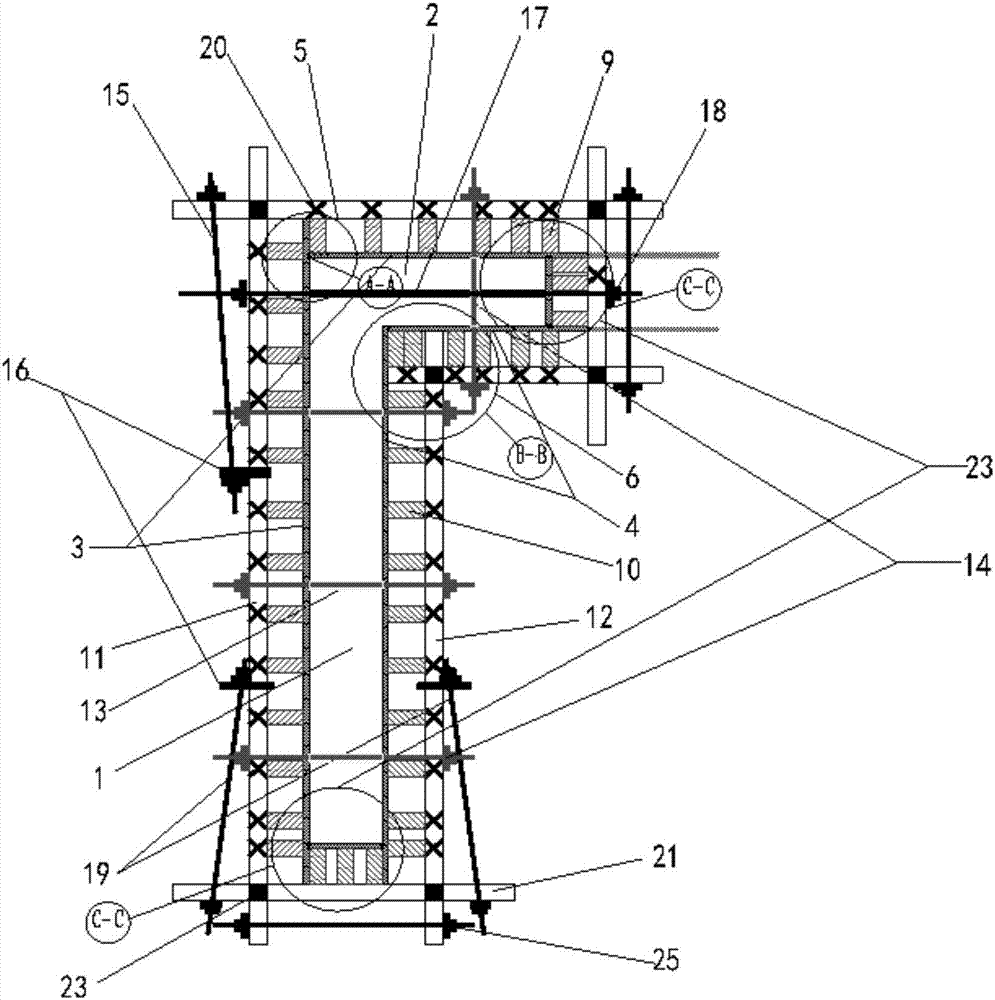 Formwork reinforcement system with overall pouring construction of L-type short-leg shear wall