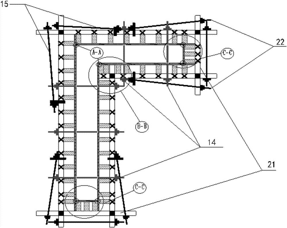 Formwork reinforcement system with overall pouring construction of L-type short-leg shear wall