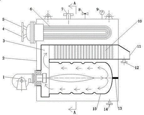 Water tube type vacuum boiler with central reverse flames