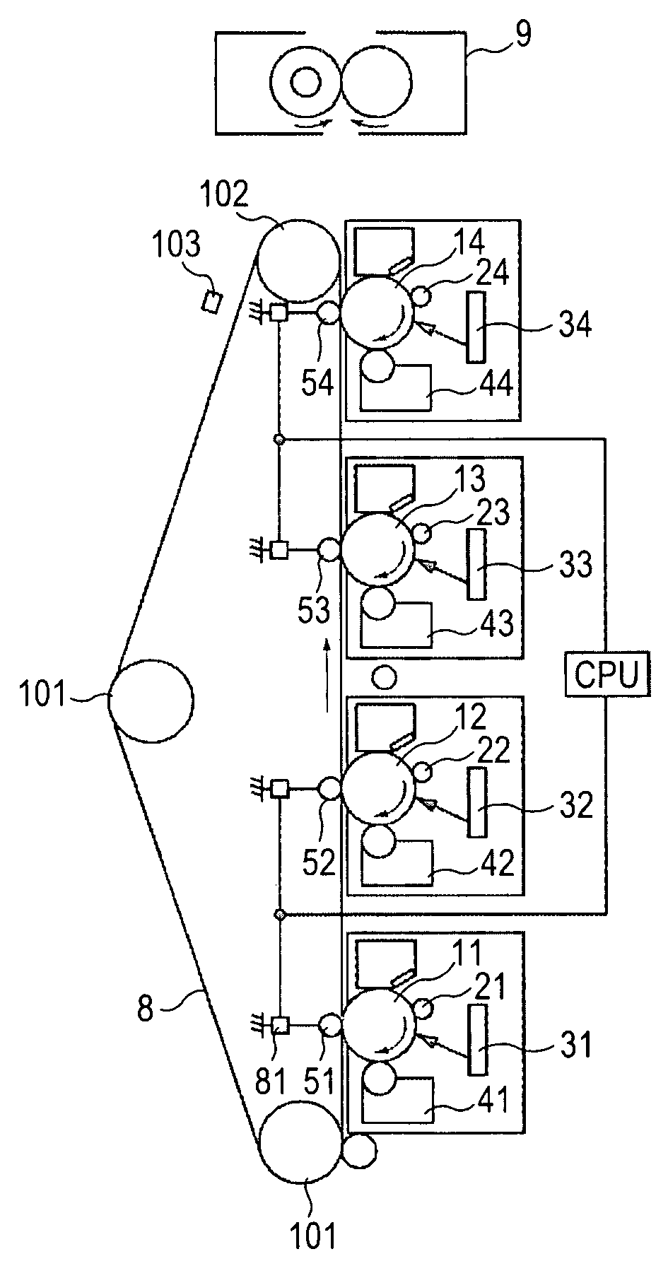 Image forming apparatus featuring a multilayer member with a roughened layer surface to irregularly reflect incident light and method for making the multilayer member