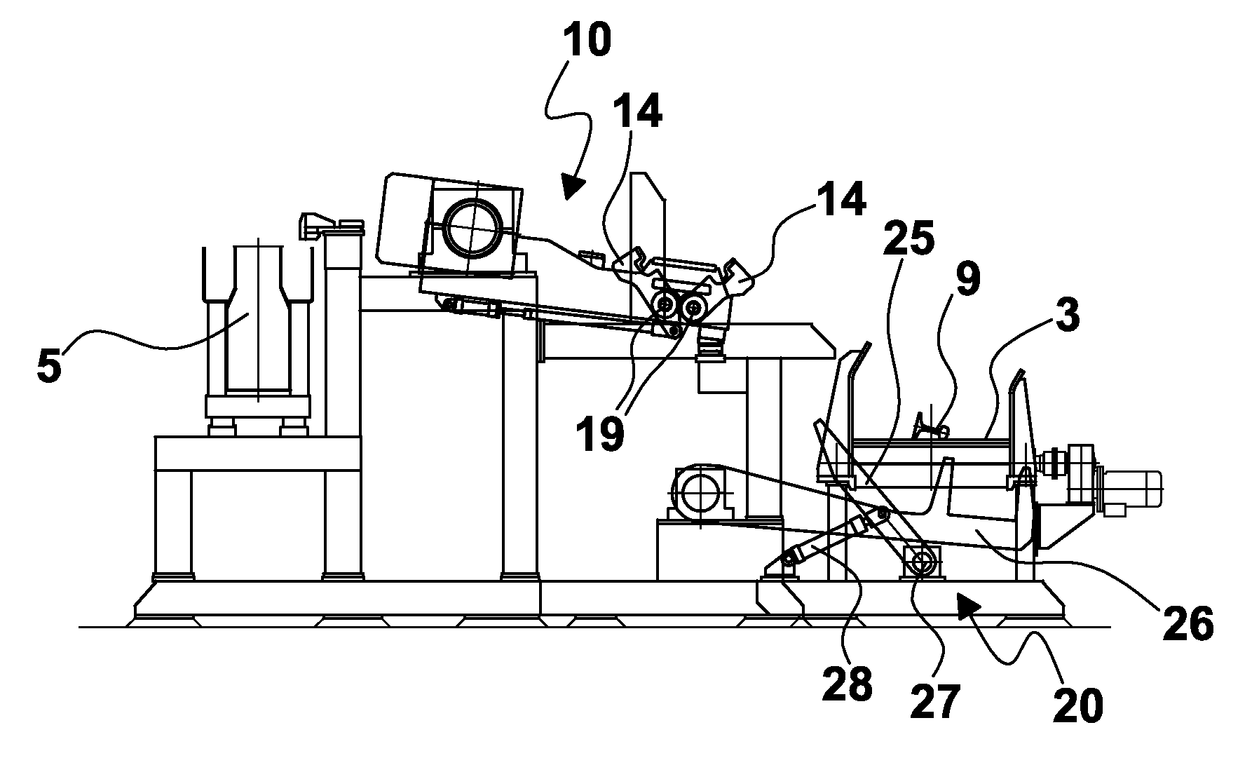 Handling maschine for rails and handling process associated thereto