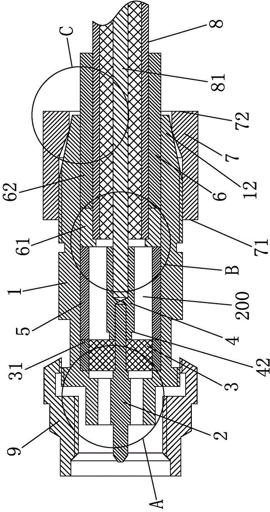 High-temperature-resistant non-welded type radio-frequency coaxial cable connector