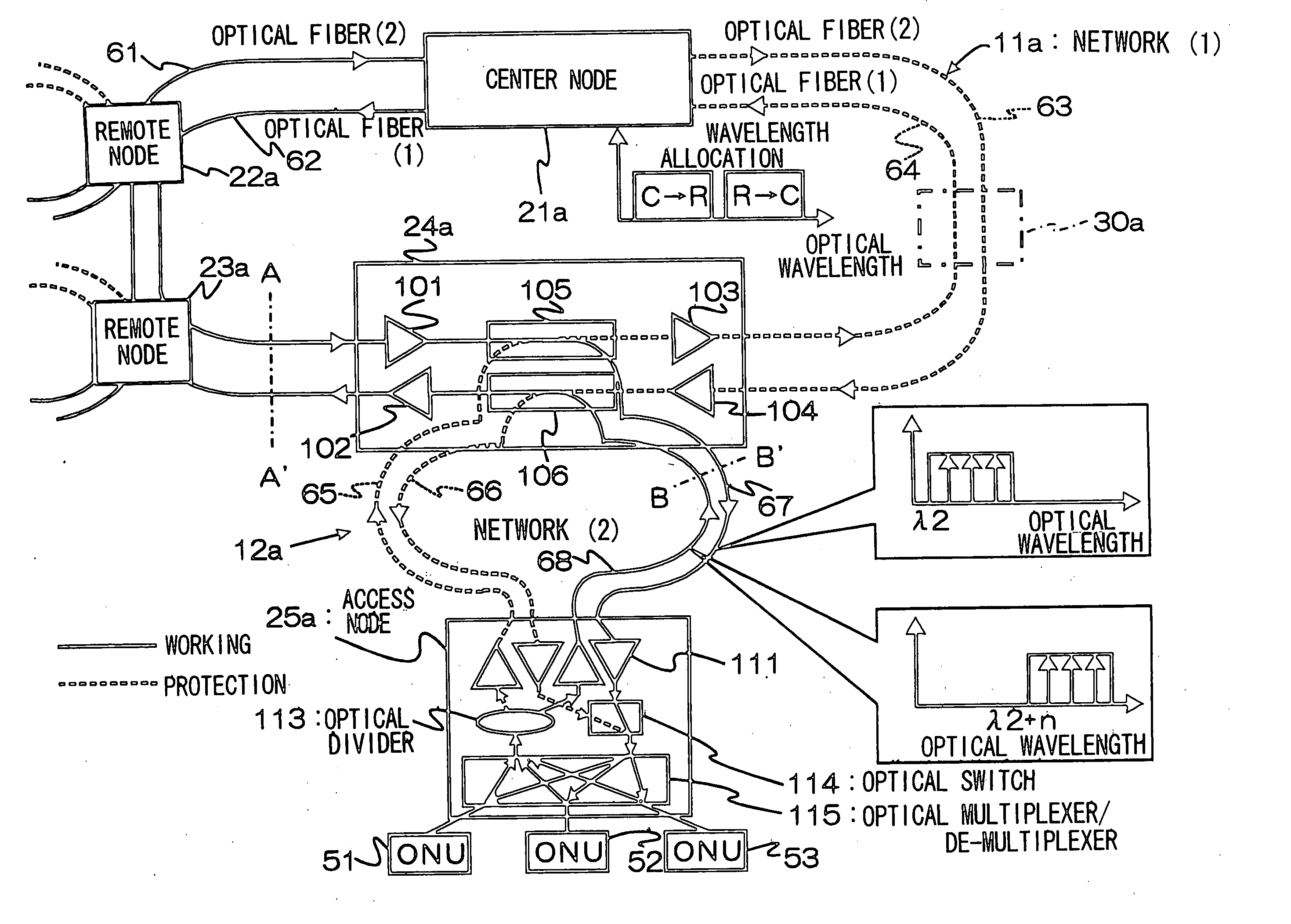 Node apparatus, optical wavelength division multiplexing network, and system switching method