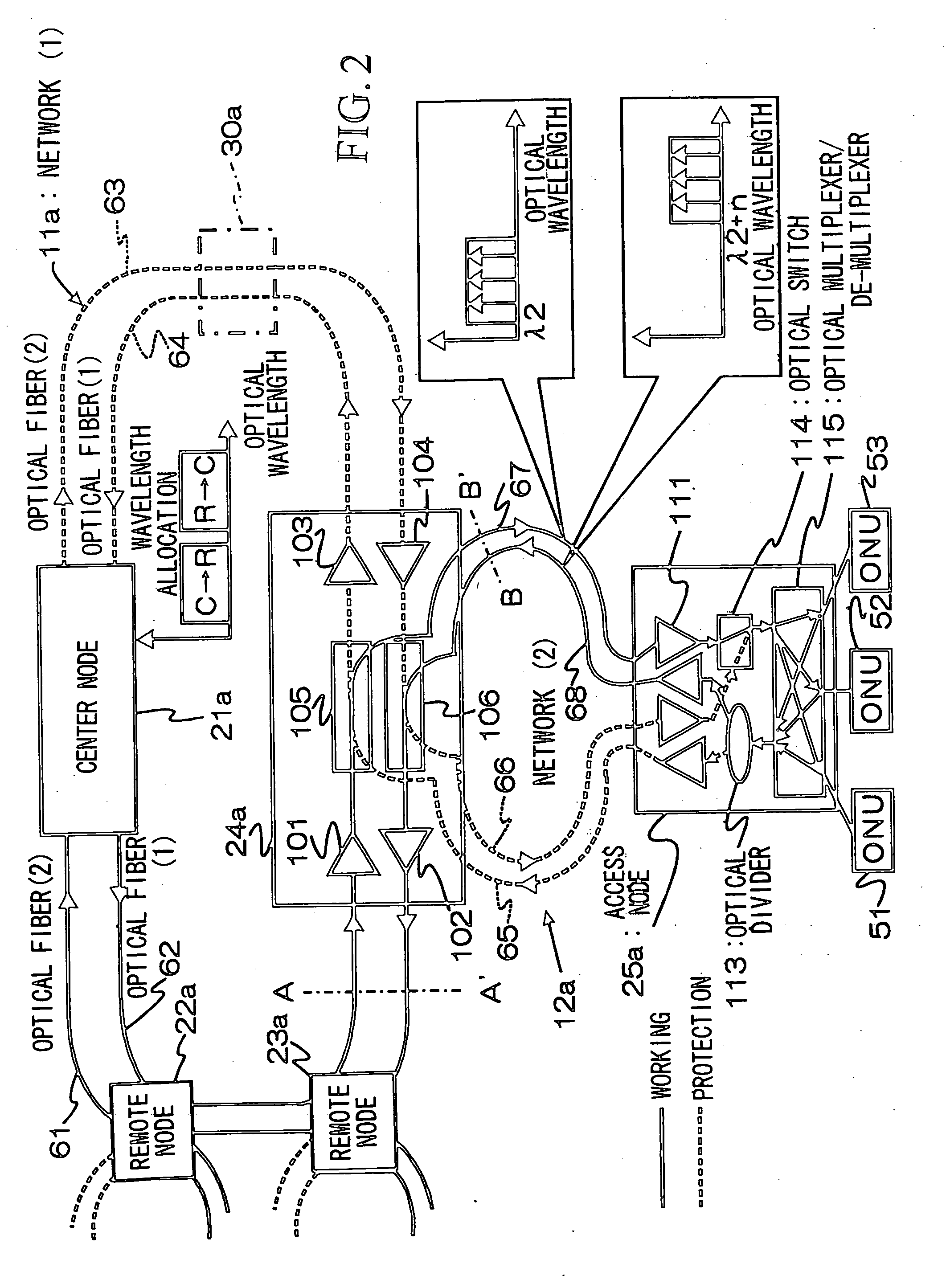 Node apparatus, optical wavelength division multiplexing network, and system switching method