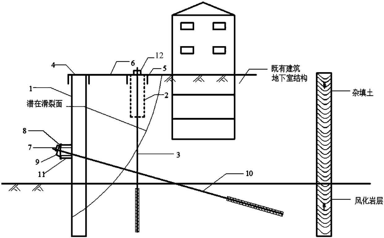 Construction method for foundation pit pile-anchor support system adjacent to existing underground structures