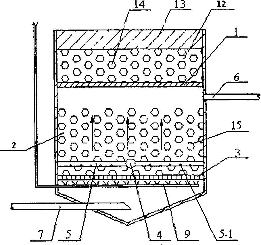 Semi-submergence type sewagte biological contacting oxidation prool and sewage treatment method