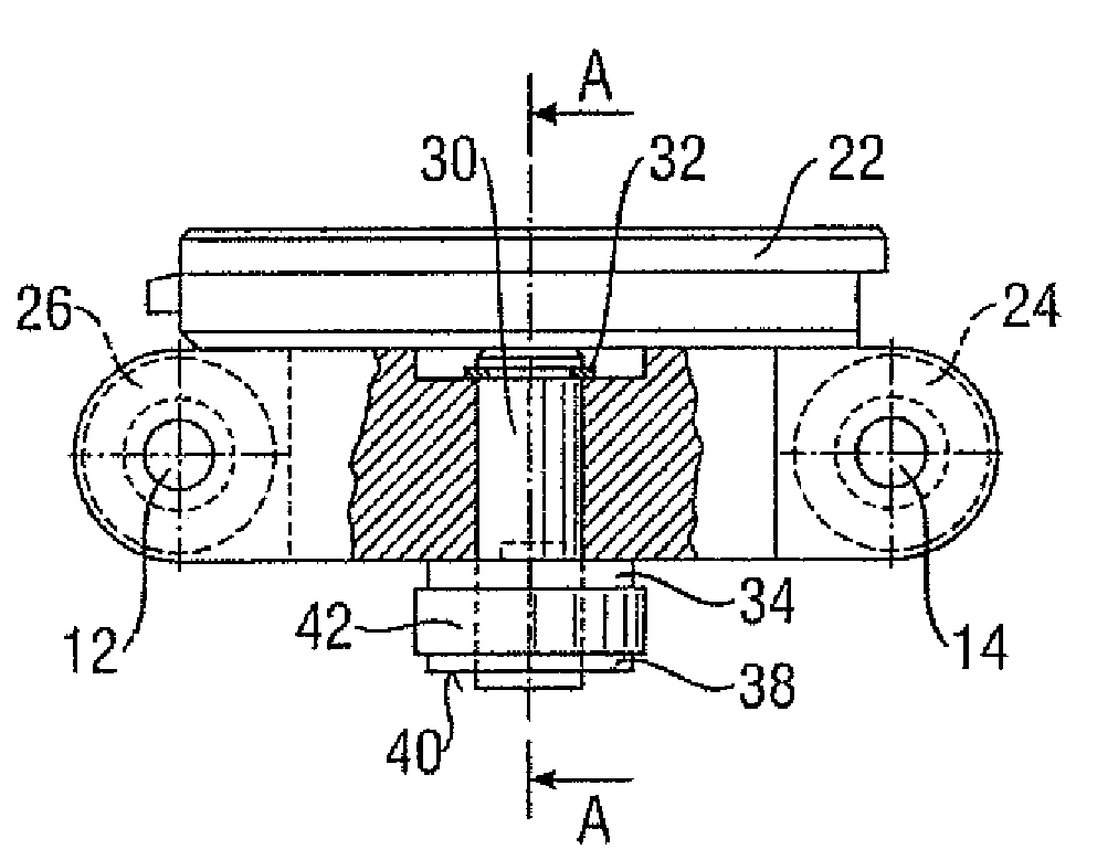 Chain link for a circulating transport of a machine tool, and double end tenoner with guide chain formed from said chain links