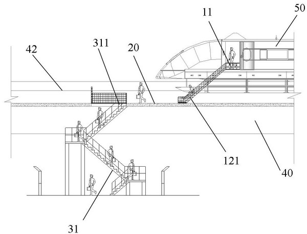 Quick and safe escape system for magnetic suspension rail transit and implementation method thereof