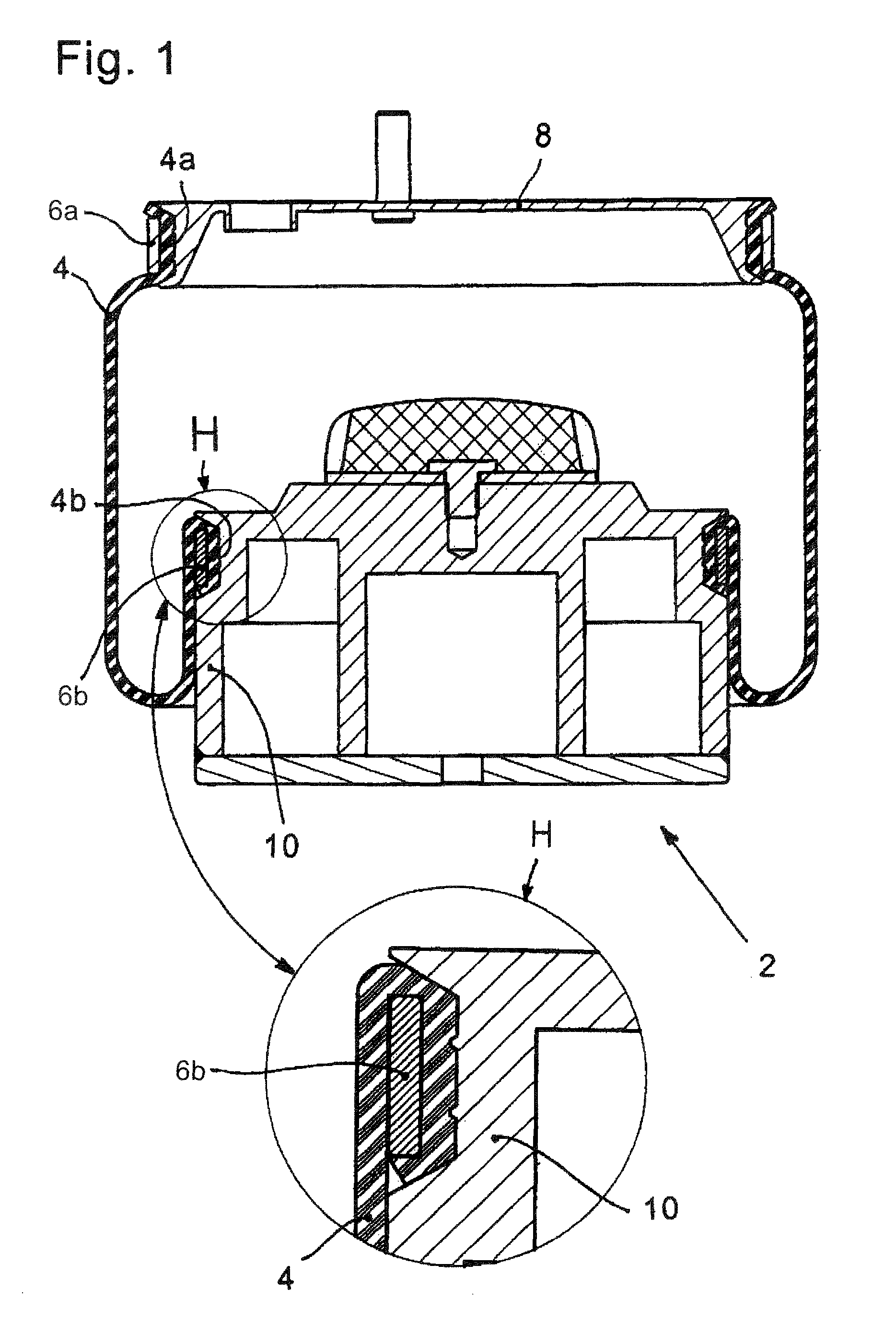 Rolling-lobe air spring having a drop base ring clamp contour