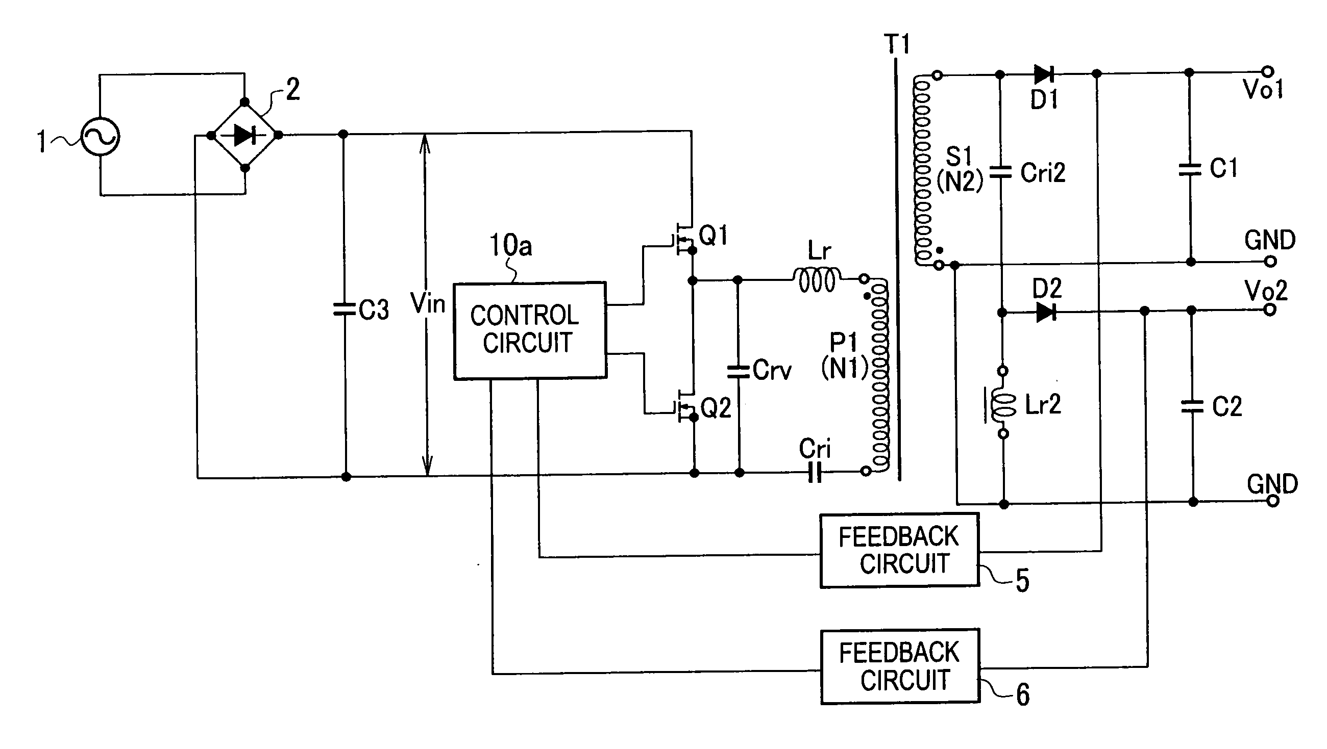 Multiple output switching power source apparatus