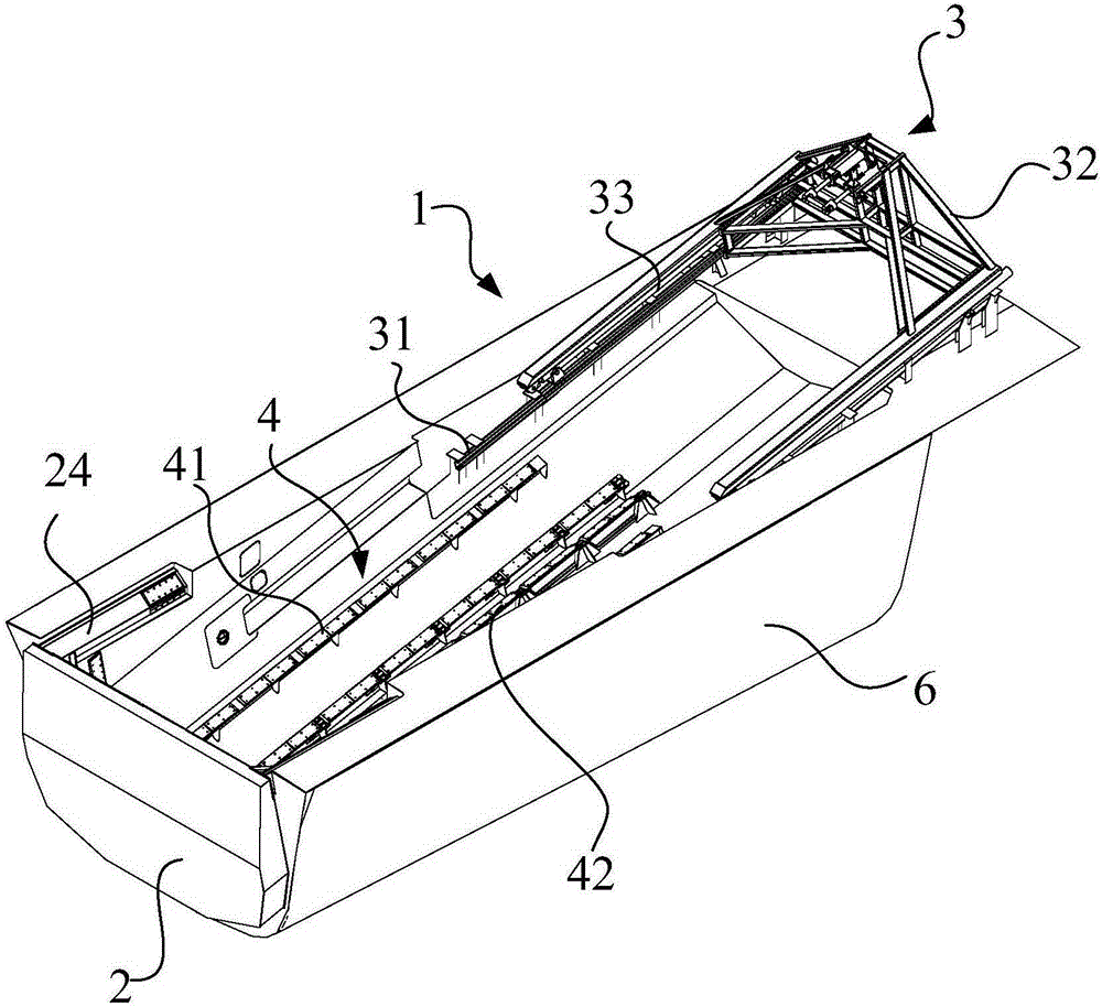 Stern slipway type work boat launching and restoring device