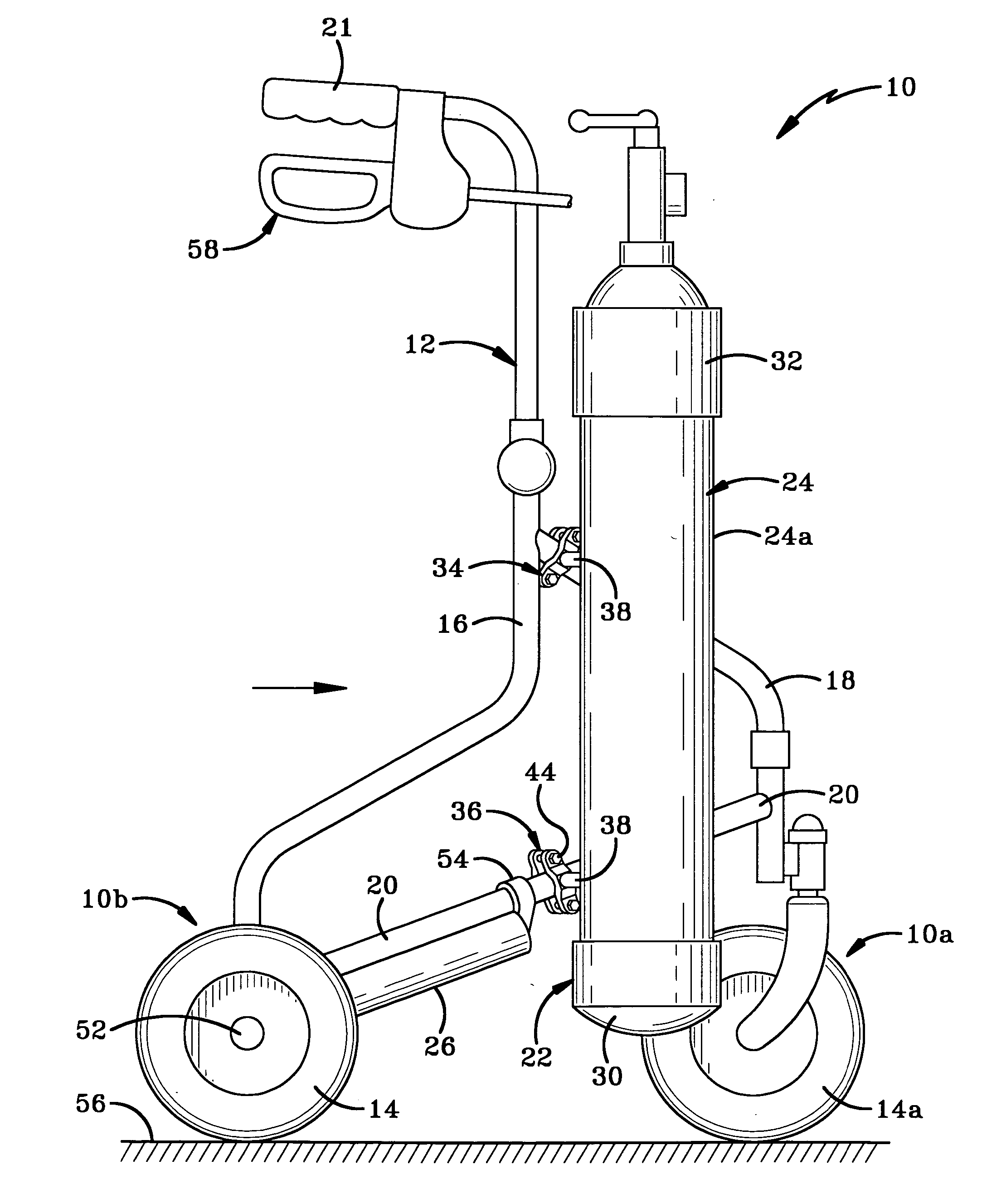 Walker including supports for carrying oxygen bottles