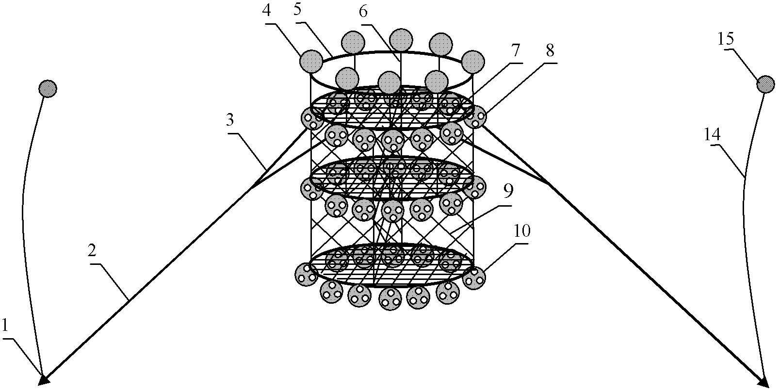 Alga/fish mixed type three-dimensional ecological fish shelter and feeding method thereof