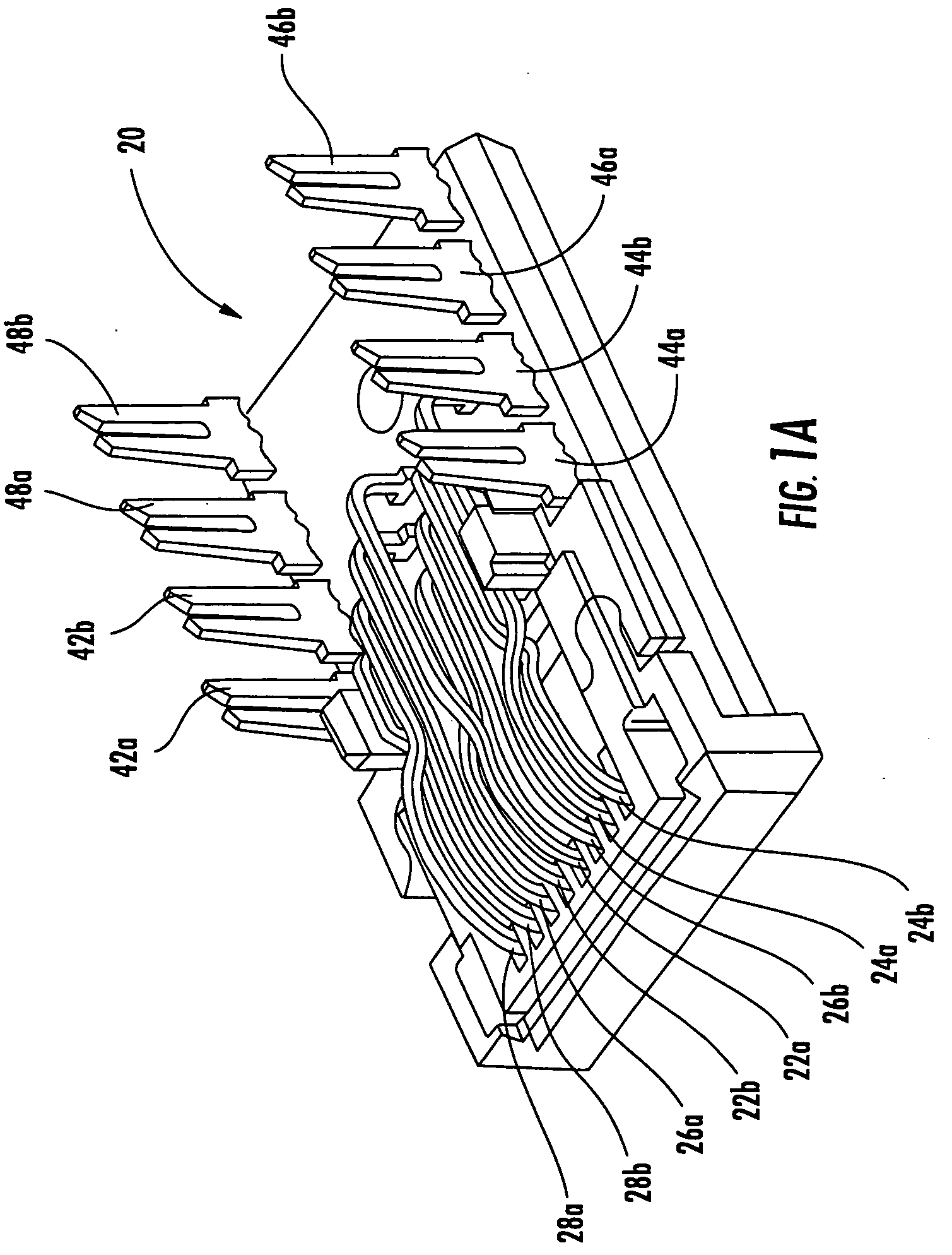 Communications jack with printed wiring board having self-coupling conductors