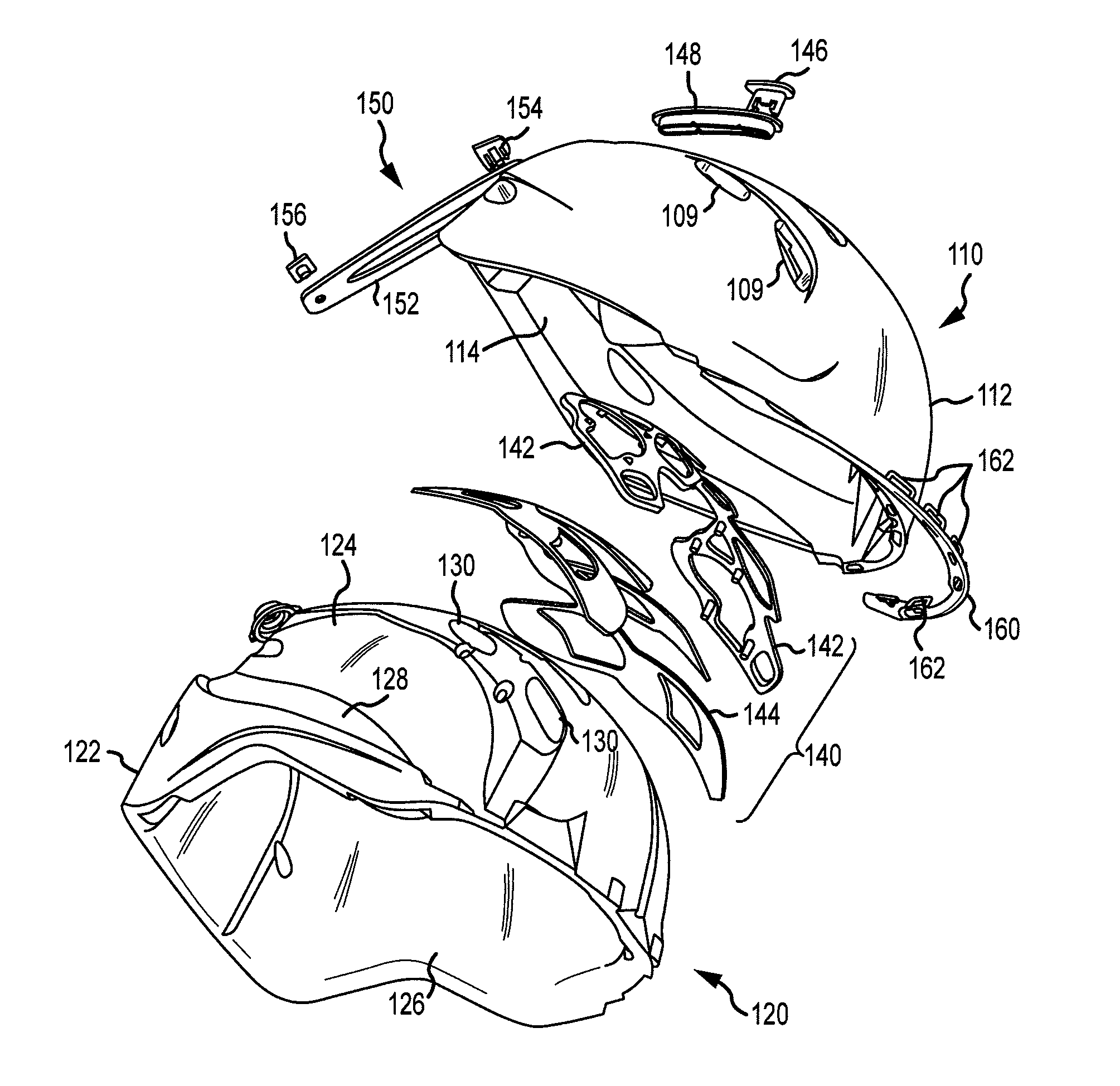 Multi-component helmet with ventilation shutter