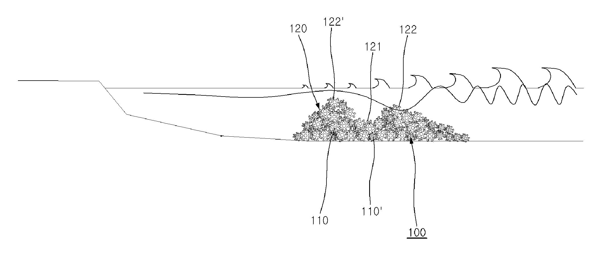 Underwater breakwater for easily attenuating wave energy and method of manufacturing eco-friendly blocks for the same