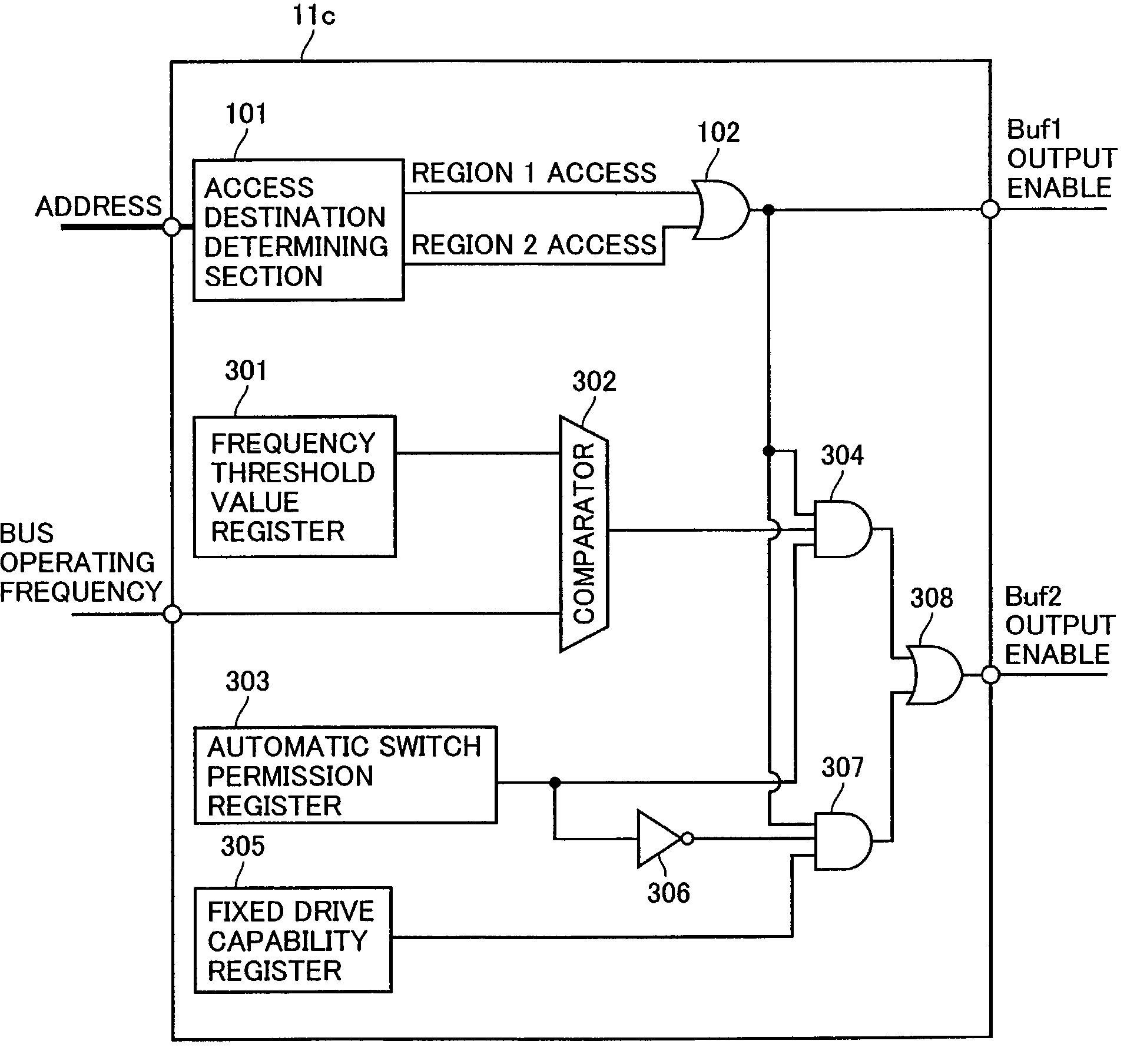 Bus control device altering drive capability according to condition