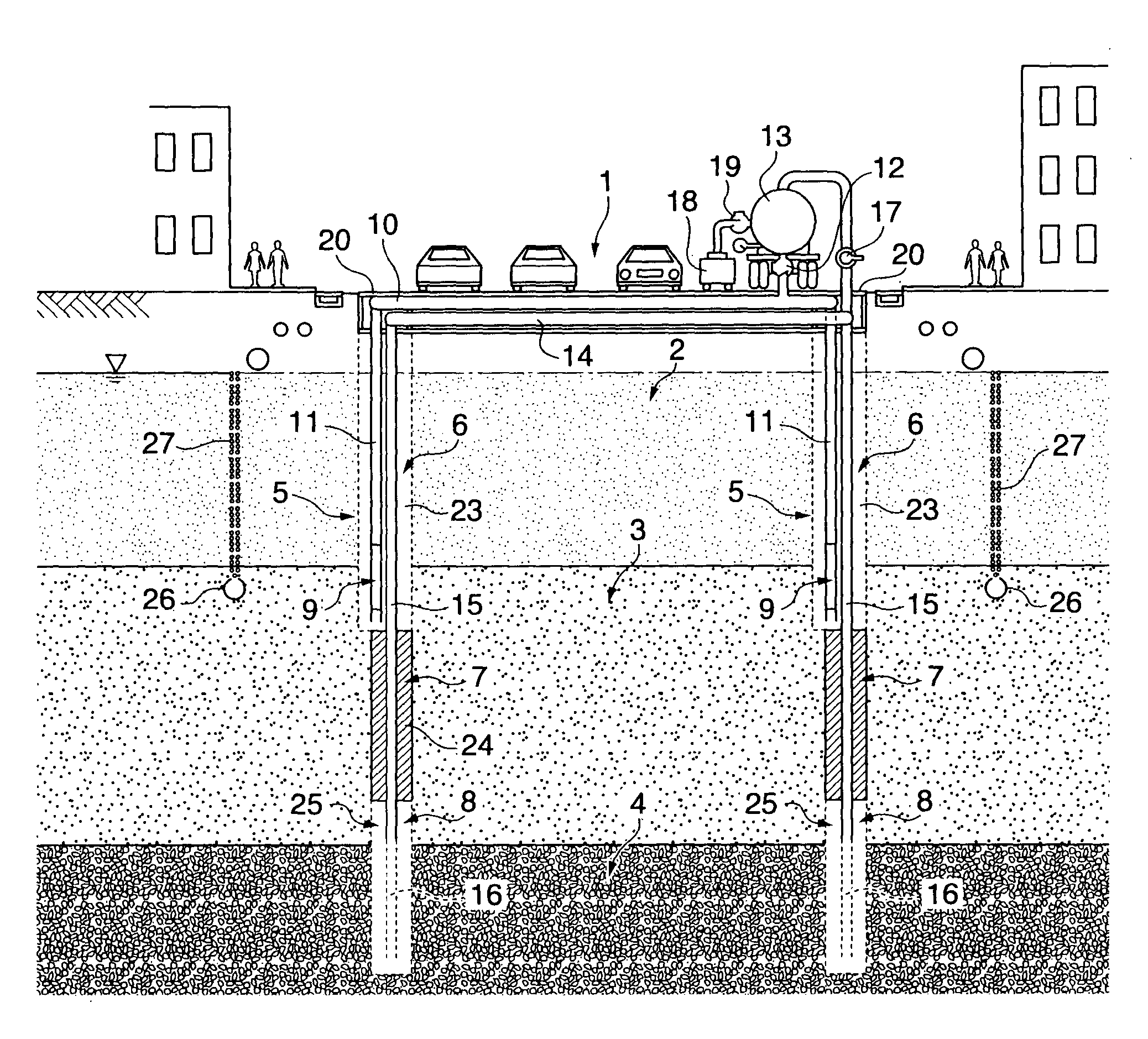 Method for preventing seismic liquefaction of ground in urbanized area and facilities used in this method