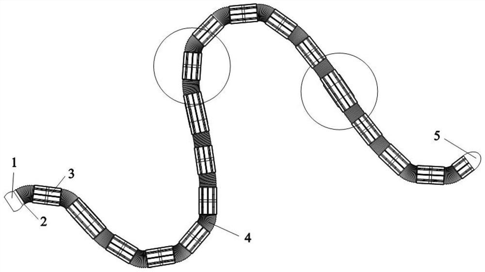 Detection device and method for filling uncontacted headspace area based on snakelike robot