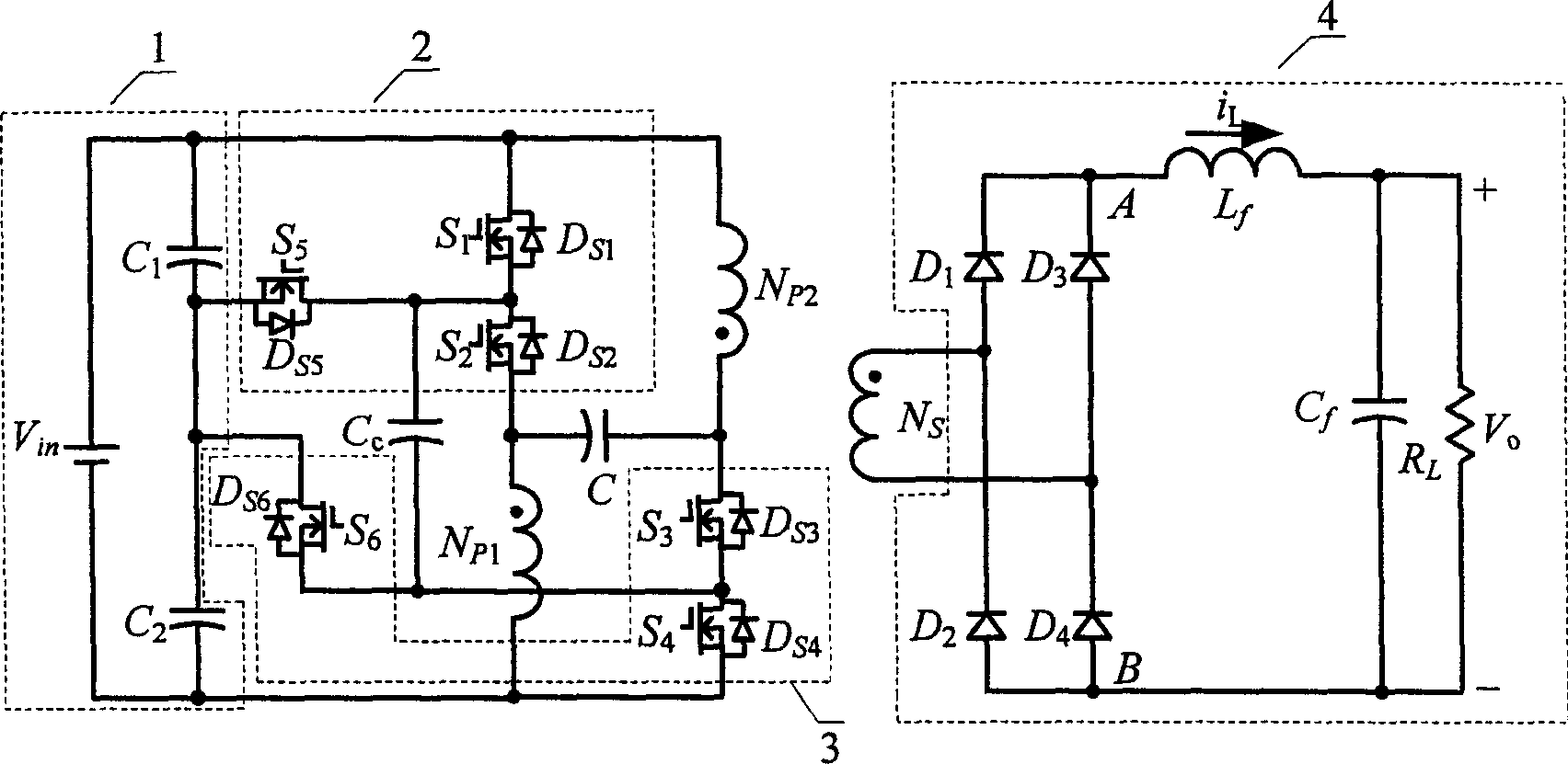 Push-pull ortho-exciting three-level DC inverter