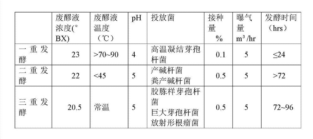 Method for preparing fertilizer effect type molasses alcohol waste mash bacterial liquid through triple fermentation