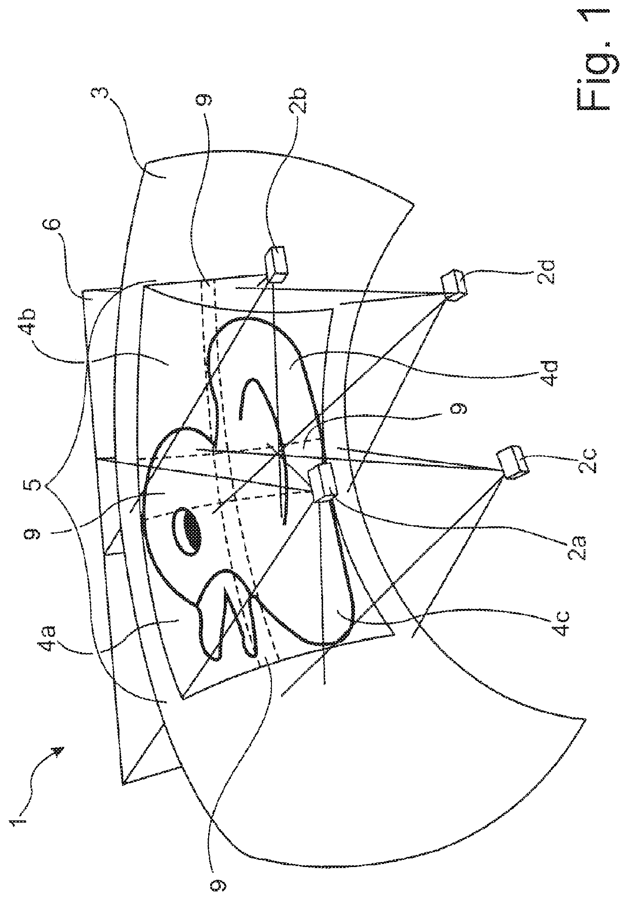 Automatically producing an optical blend mask individually adapted to a projector and its position to a projection surface of the projection system