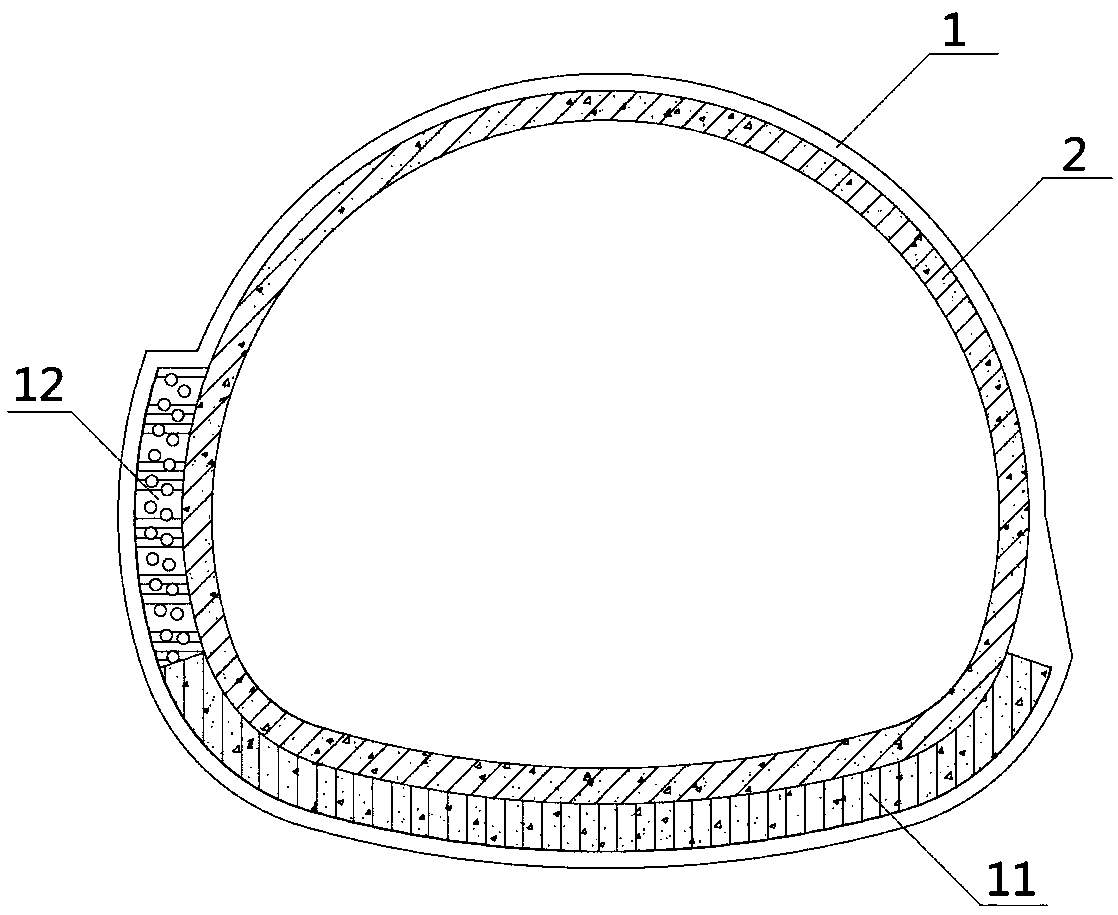 Self-adaptive structure for displacement of tunnel by active fault sectional mining method and installation method