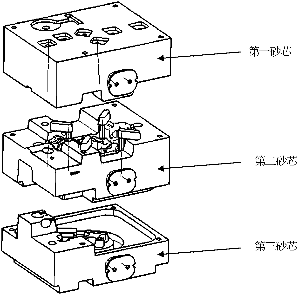 Cold iron, sand core designing method for conveniently storing cold iron and cold iron storing method