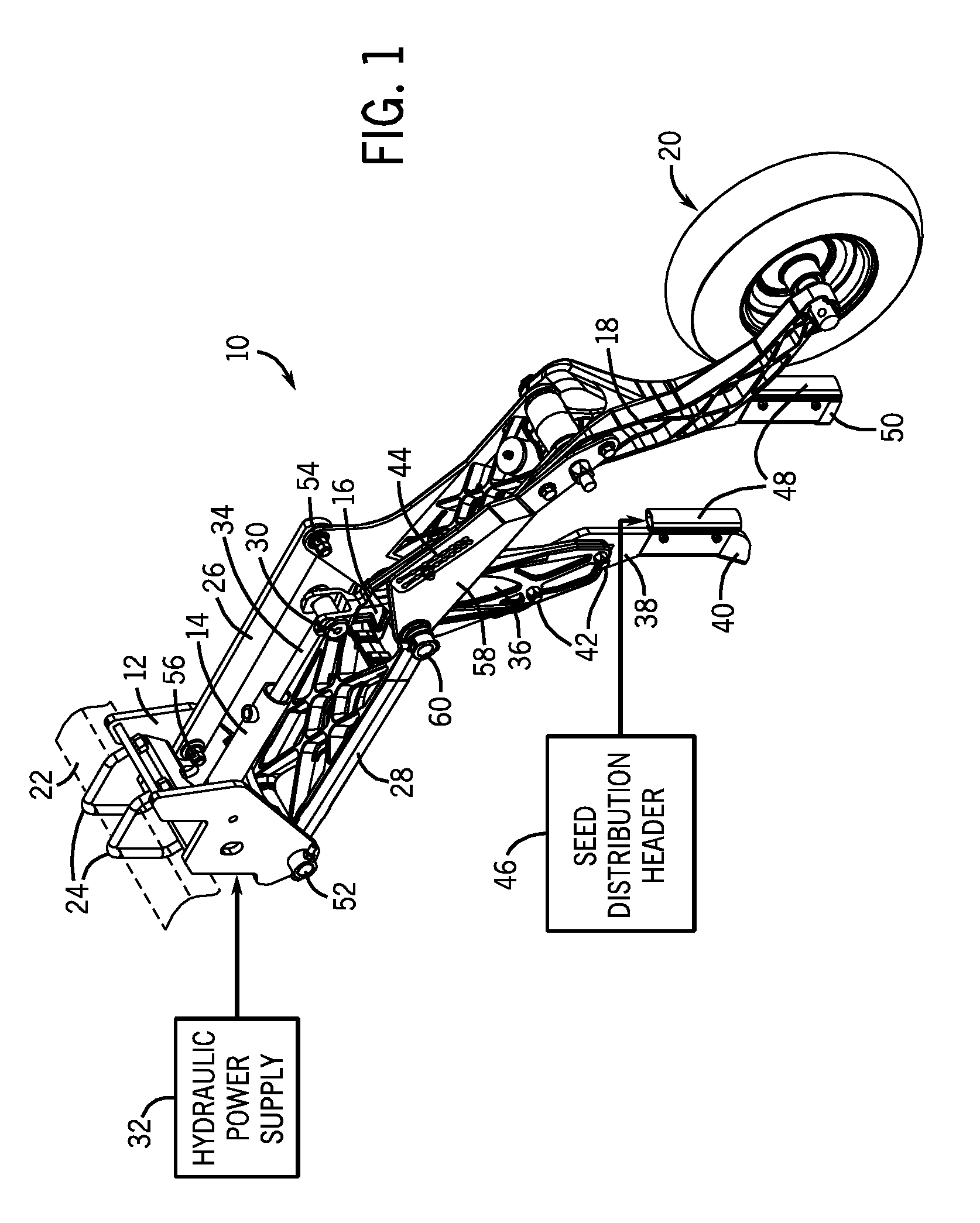 Precision hoe opener with swing link between cylinder and shank