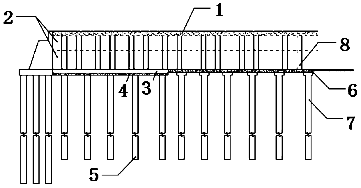 Pile composite structure construction method for controlling differential settlement of high-speed railway bridge transition section