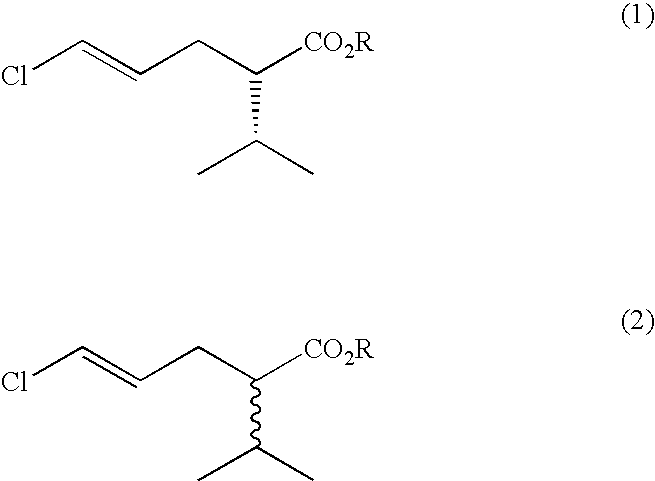 Process for the production of (S)-5-chloro-2-isopropylpent-4-enoic acid esters