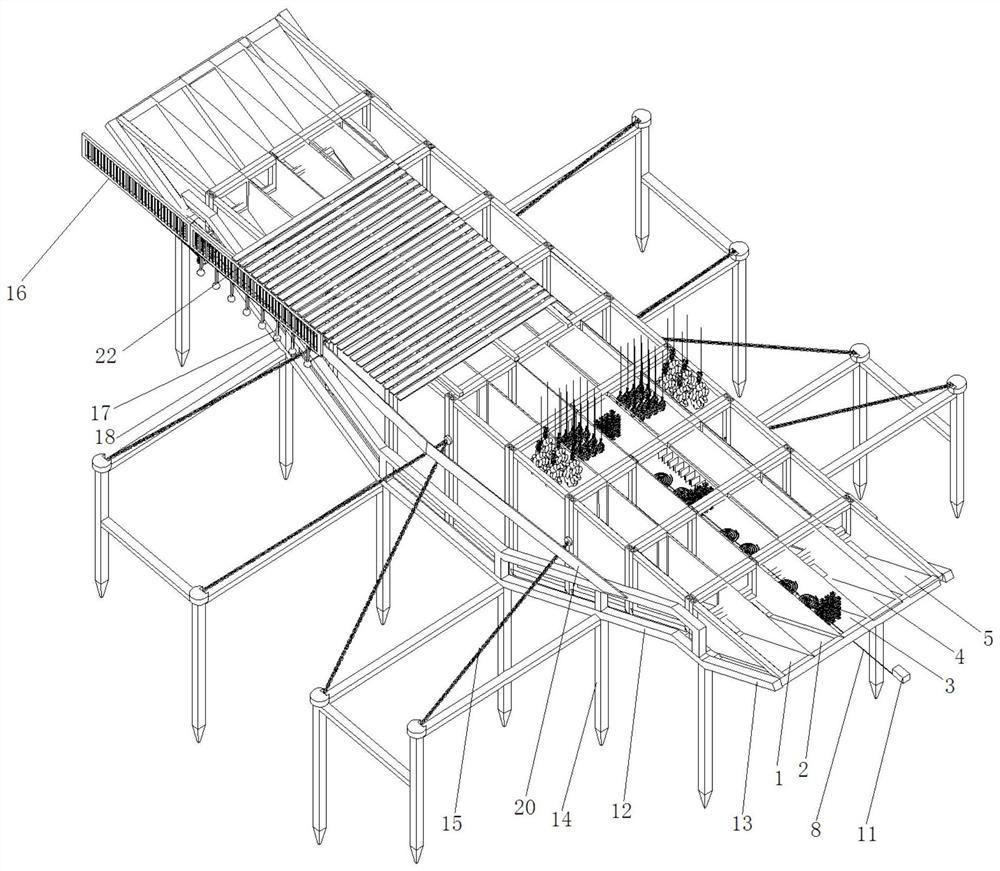 Backflushing maintenance-free detachable modular ecological dam for two-way purification treatment of water body