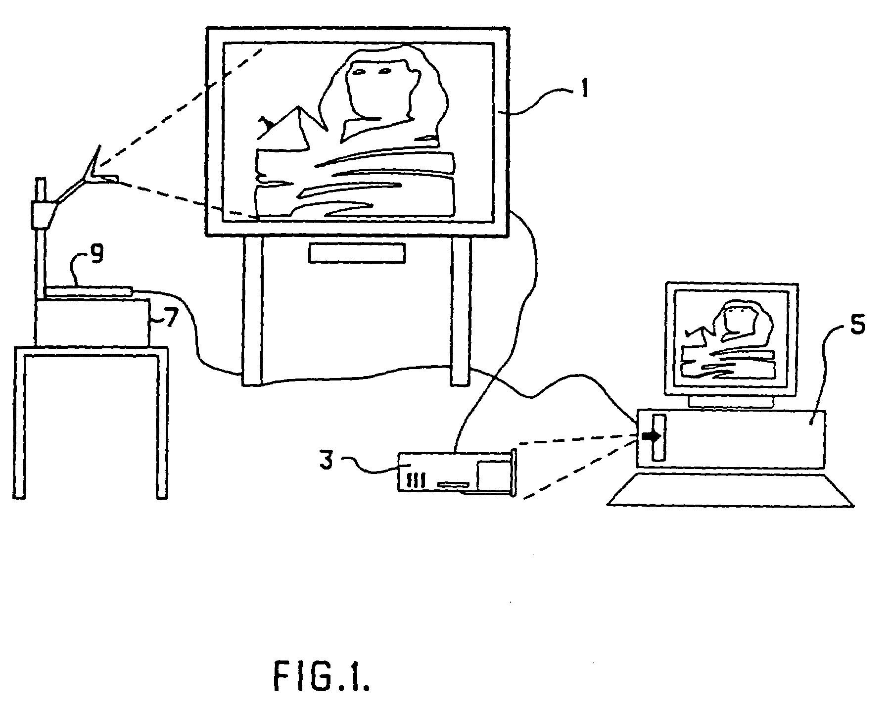 Projection display system with pressure sensing at screen, and computer assisted alignment implemented by applying pressure at displayed calibration marks