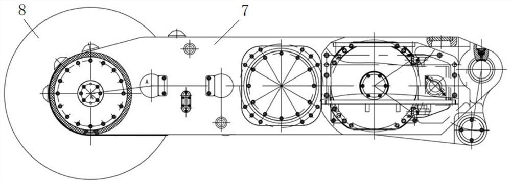 High-power thin coal seam coal mining machine rocker arm with front-mounted planetary reducer