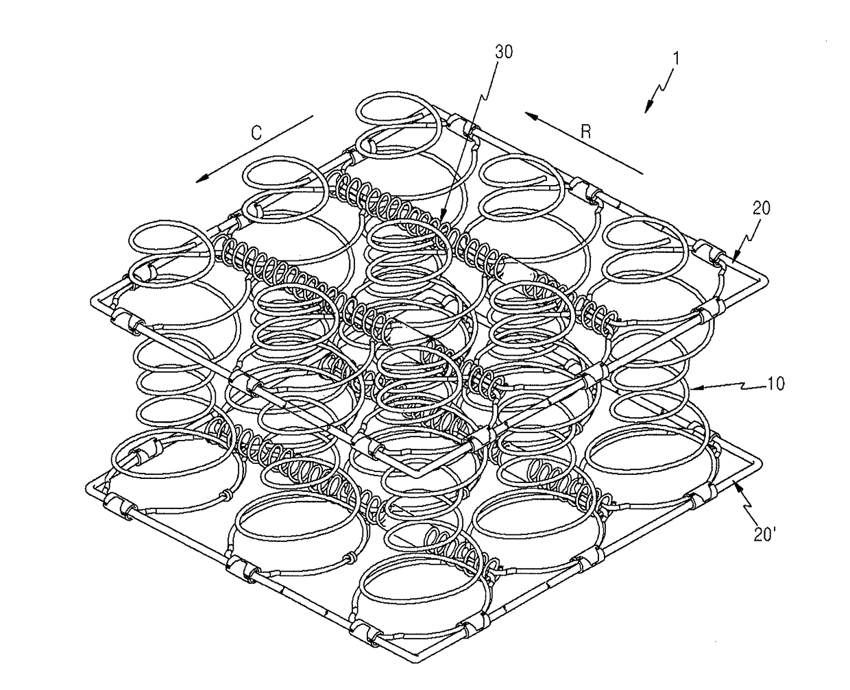 High Tension Coil Spring Structure for Bed Mattress having Means for Preventing Friction Noise