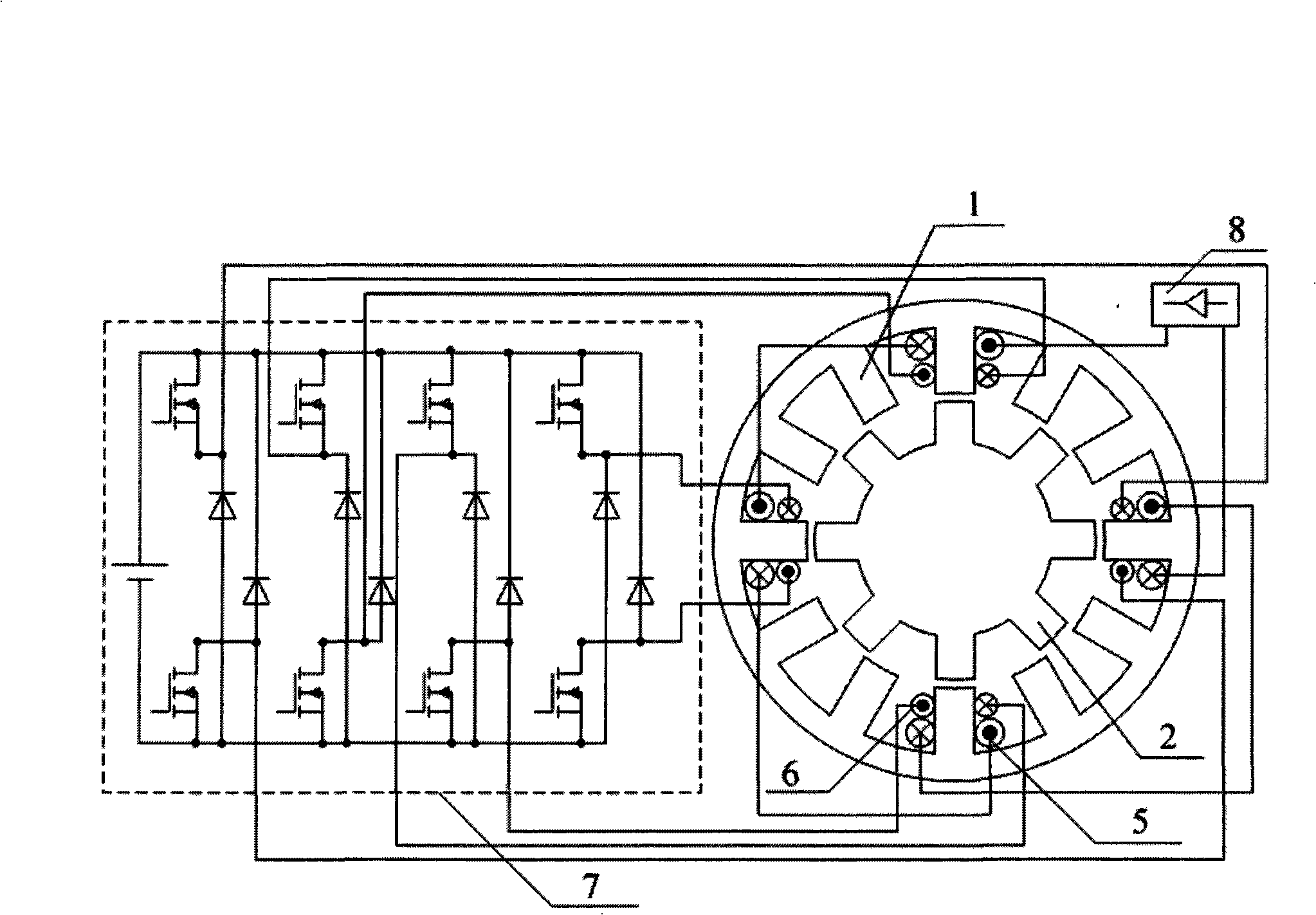 Non-bearing switch reluctance motor complete-period electrification operating control method